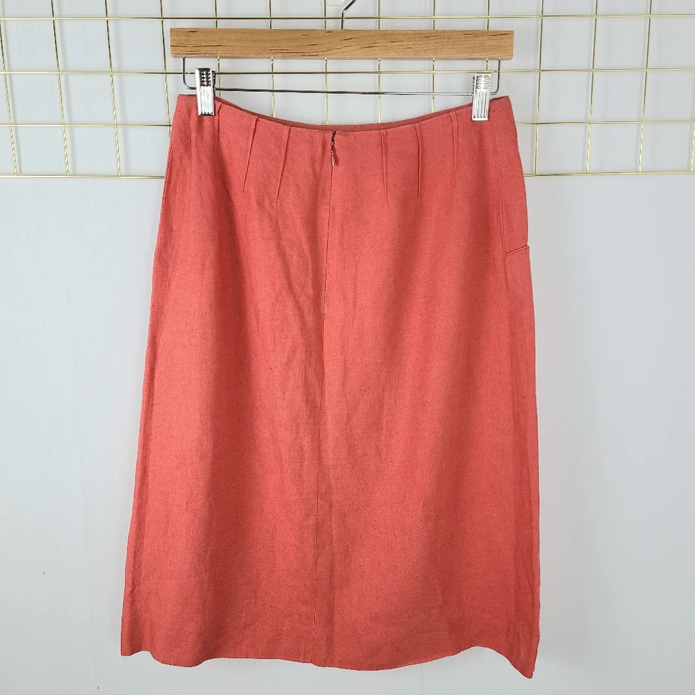 Sonia Rykiel Paris Coral Orange Linen Straight Pencil Vintage Skirt